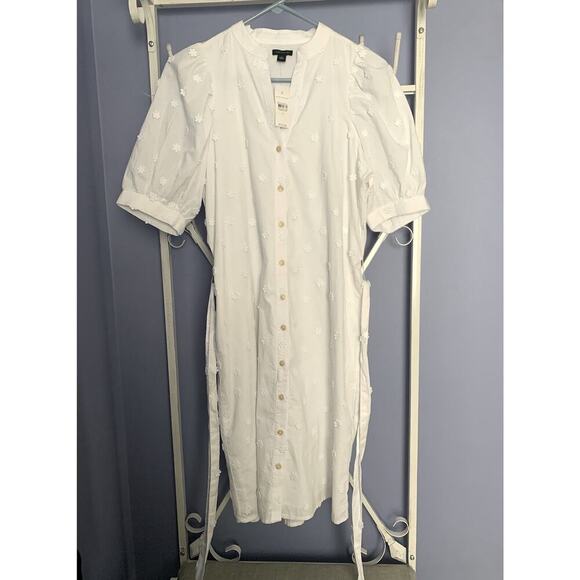 ANN TAYLOR WHITE FLORAL EMBROIDERED TIE WAIST SHIRTDRESS DRESS Wedding NWT Sm - Picture 1 of 8